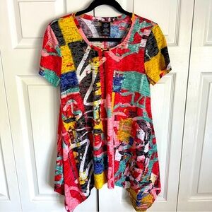 Chelsea & Theodore Abstract Sharkbite Womens Top Sz M Artsy Flowy Abstract Boho